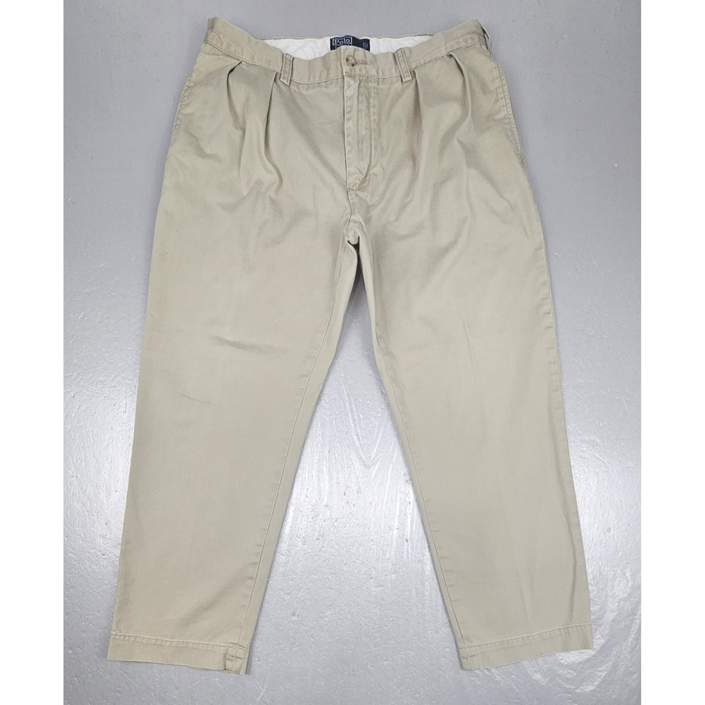 Vintage Polo Ralph Lauren Ethan Pant Chinos Mens 36x28 2 Pleated Tan Khaki Pants
